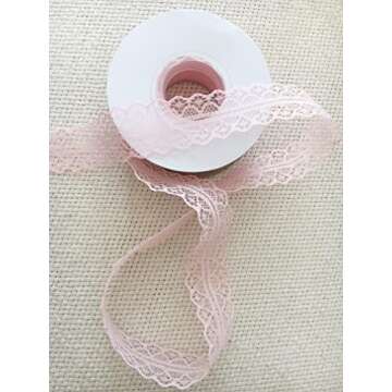 Hellensp 25 Yards 1.2 Inch Wide Lace Trim Ribbon Pink Roll Ribbons for Sewing& Crafts Hair Bow Making, Package Wrapping