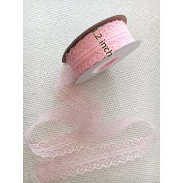 Hellensp 25 Yards 1.2 Inch Wide Lace Trim Ribbon Pink Roll Ribbons for Sewing& Crafts Hair Bow Making, Package Wrapping