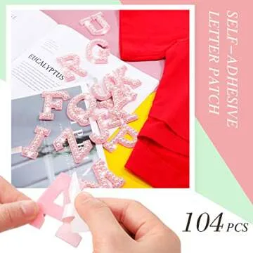 104 Pcs Pearl Letter Patches Self Adhesive 4 Sets A-Z Pearl English Rhinestone Alphabet Bling Glitter Pearl Letter Patches Letter Sticker for DIY Clothes Bags Hats Phone Backpacks (Pink)