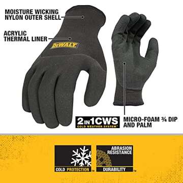 Dewalt DPG737L Thermal Insulated Grip Glove 2 In 1 Design, Large, Black/Yellow