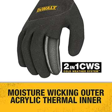 Dewalt DPG737L Thermal Insulated Grip Glove 2 In 1 Design, Large, Black/Yellow