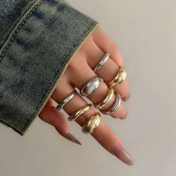 MIFYNN Chunky Gold Rings for Women Gold Silver Adjustable Thick Ring Fashion Statement Ring Open Dom...