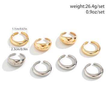 MIFYNN Chunky Gold Rings for Women Gold Silver Adjustable Thick Ring Fashion Statement Ring Open Dome Ring Chunky Silver Rings Geometric Curved Minimalist Simple Rings (Gold+Silver)