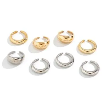MIFYNN Chunky Gold Rings for Women Gold Silver Adjustable Thick Ring Fashion Statement Ring Open Dome Ring Chunky Silver Rings Geometric Curved Minimalist Simple Rings (Gold+Silver)