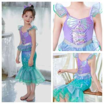 LEDPATY Girls Mermaid Costumes With Bag Little Mermaid Dress for Kids with Accesseries