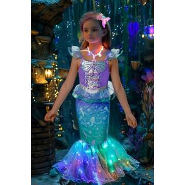 LEDPATY Girls Mermaid Costumes With Bag Little Mermaid Dress for Kids with Accesseries