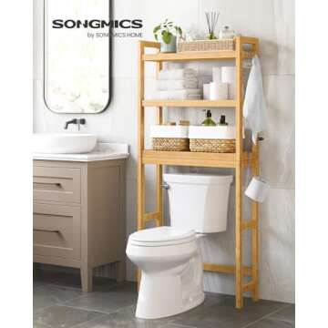 SONGMICS Over The Toilet Storage, 3-Tier Over Toilet Bathroom Organizer with Adjustable Shelf, Fit M...
