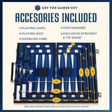 Get The Games Out Top Backgammon Set - Small Travel Size Classic Board Game Case - Best Strategy & Tip Guide (Blue, Small)
