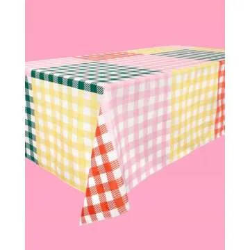 xo, Fetti Gingham Checkered Washable Tablecloth - 9ft. | Camp Bachelorette Party Supplies, Getting Lit + Getting Hitched, Glamping Birthday Party Decorations, Pastel Baby Shower, Cute Tableware