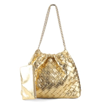 SHARPAD Woven Tote Bag for Women Purse: Gold Large Travel Totes - Soft Leather Shoulder Handbags for...