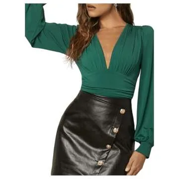 WDIRARA Women's Deep V Neck Ribbed Bodysuit - Stylish Fit