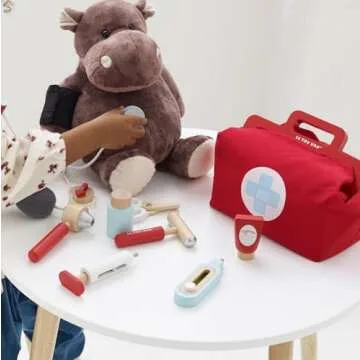 Le Toy Van - Kids Wooden Educational Pretend Play Honeybake Doctor's Medical Play Set Kit | Kids Pretend Play Role Play For Boys And Girls | 3 Year Old +, 8.66" x 5.70" x 5.90" (TV292), Red