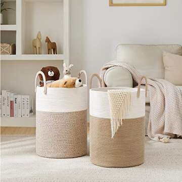 YOUDENOVA Woven Rope Laundry Hamper Basket, 58L Tall Laundry Basket, Baby Nursery Hamper for Blanket Storage in Bedroom-Large-Brown