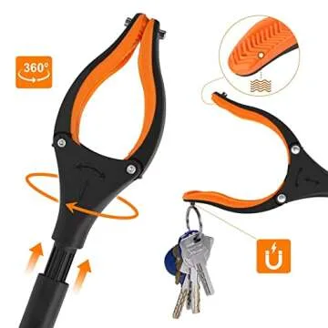 43" Extra Long Grabber Tool, Foldable Grabbers for Elderly Grab It Reaching Tool with Rotating Jaw +Magnets, 4" Wide Claw Opening Reacher Grabber Pickup Tool, Grabber Reacher Tool Heavy Duty