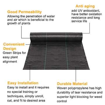 TUFFIOM Weed Barrier Fabric for Garden & Landscaping - 300 FT Heavy Duty 125gsm