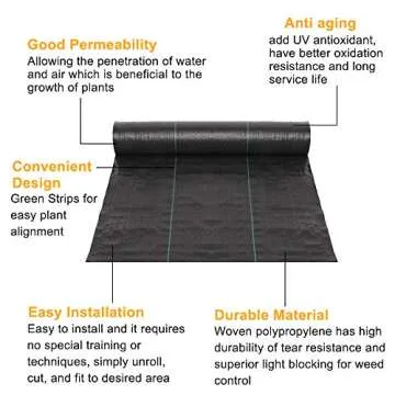 TUFFIOM Weed Barrier Fabric for Garden & Landscaping - 300 FT Heavy Duty 125gsm