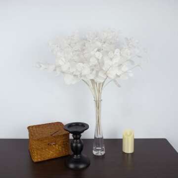 NOLAST 19" Faux Flowers Artificial Silk Silver Dollar Eucalyptus Stems Fake Plant for Vase Home Wedding Decor 3 Pcs (White)