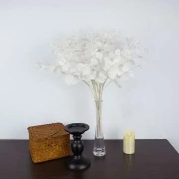 NOLAST 19" Faux Flowers Artificial Silk Silver Dollar Eucalyptus Stems Fake Plant for Vase Home Wedding Decor 3 Pcs (White)