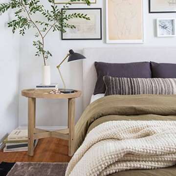 MFSTUDIO Small Round End Table Antique Boho Modern Farmhouse with Natural Woven Rattan Top and Wood Frame Tea Coffee Table Nightstand Bedside Side Table for Living Room Bedroom Balcony 15.8"x15.8"