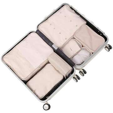 Travel Packing Cubes 7 Set, JJ POWER Luggage Organizers with toiletry kit shoe bag (Beige)