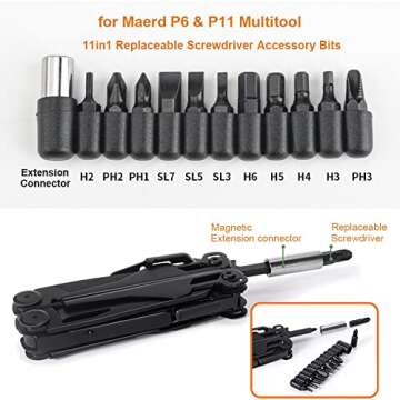 Maerd P6 P11 Multitool Accessory Tools Set, Screwdriver Magnetic Extender Accessory bits with Hardness Tungsten steel Wire Cut Blade Replaceable, ONLY FOR MAERD P6 P11 MULTI-TOOLS (Accessory set)