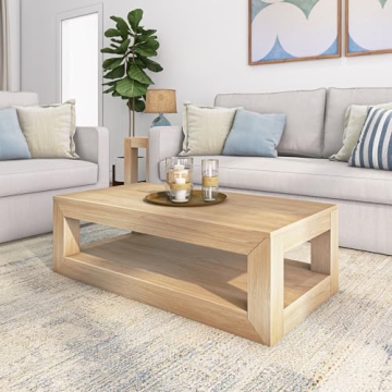 Plank+Beam Modern Rectangular Coffee Table with Shelf, 48", Solid Wood Center Table with Storage, 2 ...