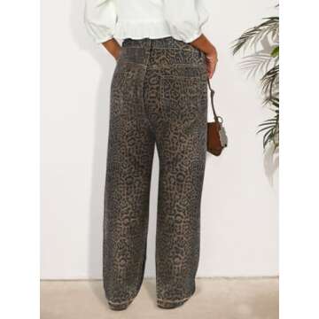 Women's Y2K Oversized Baggy Leopard Print Wide Straight Leg Jeans Stretchy High Waisted Cheetah Cargo Denim Pants (Dark Leopard,Medium,Medium)