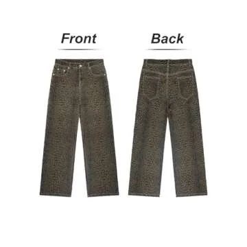 Women's Y2K Oversized Baggy Leopard Print Wide Straight Leg Jeans Stretchy High Waisted Cheetah Cargo Denim Pants (Dark Leopard,Medium,Medium)
