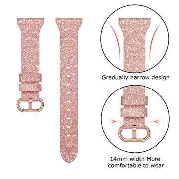 SWEES Genuine Leather Band Compatible for Apple Watch 41mm 38mm 40mm, Shiny Glitter Matte Thin Leather Strap Compatible with iWatch Series 7 6 5 4 3 2 1 SE Sport Edition Women, Glistening Rose Gold