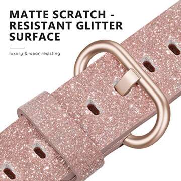 SWEES Genuine Leather Band Compatible for Apple Watch 41mm 38mm 40mm, Shiny Glitter Matte Thin Leather Strap Compatible with iWatch Series 7 6 5 4 3 2 1 SE Sport Edition Women, Glistening Rose Gold