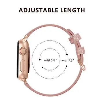 SWEES Genuine Leather Band Compatible for Apple Watch 41mm 38mm 40mm, Shiny Glitter Matte Thin Leather Strap Compatible with iWatch Series 7 6 5 4 3 2 1 SE Sport Edition Women, Glistening Rose Gold