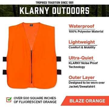Klarny Blaze Orange Hunting Vest, High-Visibility, Waterproof Deer and Bow Hunting Gear for Men, Wom...