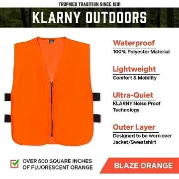 Klarny Blaze Orange Hunting Vest, High-Visibility, Waterproof Deer and Bow Hunting Gear for Men, Wom...