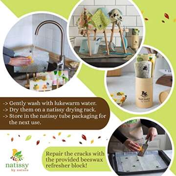 Reusable Beeswax Wraps for Food, Set of 6 Organic Wax Wraps for Food Reusable; Reusable Beeswax Paper Food Wrap; Reusable Wax Food Wrap for Bread, Sandwich; Bees Wax Paper for Covering Food Bowls