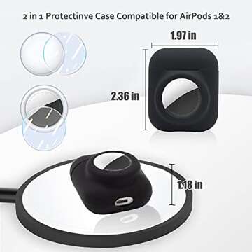 2 in 1 Silicone Protective Skin Cover Compatible with AirPod 1&2 and AirTag, Soft Comprehensive Prot...