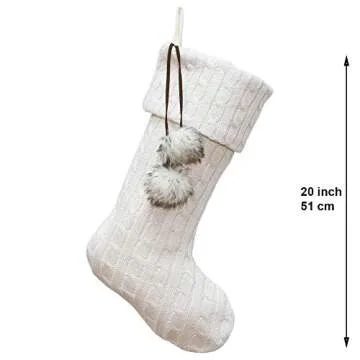 New Traditions Simplify Your Holiday Cable Knit Christmas Stockings with Pom Poms, 20 Inches Long, S...