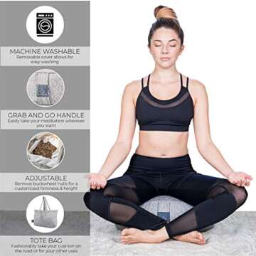 Unique Wellness Buckwheat Meditation Cushion (17”x13”6”), Meditation Pillows for Sitting On Floor, Yoga Cushion for Women and Men, Tote Bag for Travel, Lavender Scented, Machine Washable