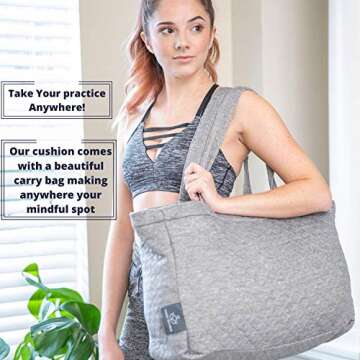 Unique Wellness Buckwheat Meditation Cushion (17”x13”6”), Meditation Pillows for Sitting On Floor, Yoga Cushion for Women and Men, Tote Bag for Travel, Lavender Scented, Machine Washable