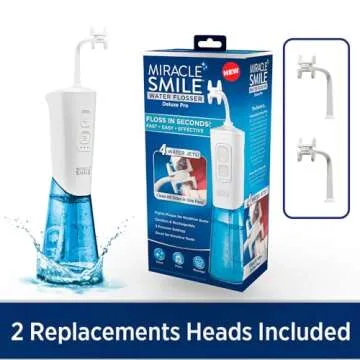 Ontel Miracle Smile Water Flosser for Teeth&Gum Health, Unique H-Shaped Flossing Head&4 Water Jets, Cordless Water Flosser Features 360° Cleaning&3 Pressure Modes, USB Rechargeable Dental Floss, White