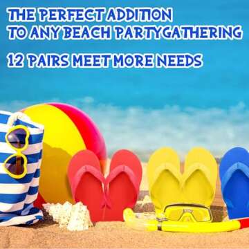 Halfchet Pack of 12 Unisex Kids' Flip Flops Bulk Multi Colors Child Boys Girls Flip Flops for Big Kids Non Slip Kids' Flip Flops for Summer Sport Beach Pool Party and Water Games (2 Big Kid)