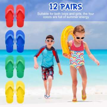 Halfchet Pack of 12 Unisex Kids' Flip Flops Bulk Multi Colors Child Boys Girls Flip Flops for Big Kids Non Slip Kids' Flip Flops for Summer Sport Beach Pool Party and Water Games (2 Big Kid)