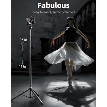 EUCOS Metal Phone Tripod Stand, 67" Tripod for Phone with Remote & Lightweight Camera Tripod Stand, Sturdy Extendable Cell Phone Tripod for iPhone/Android