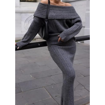 Unybwonn Women 2 Piece Ribbed Off Shoulder Sweater Set