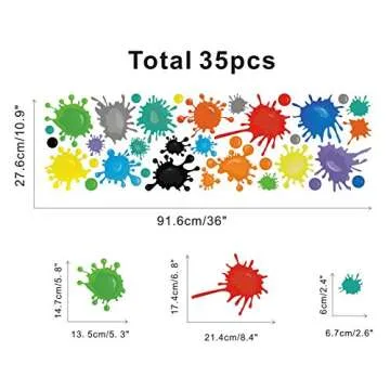 TOARTi Watercolor Paint Translucent Vinyl Wall Decal, 35pcs Splatter and Splotches Decor for Art Room Nursery Classroom