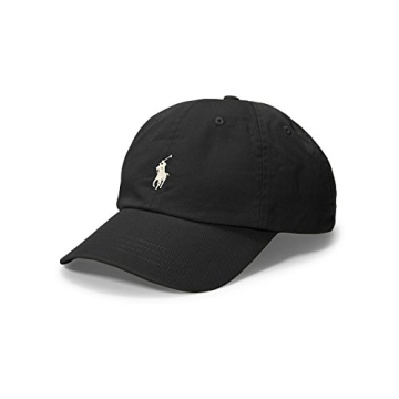 Ralph Lauren Mens Polo Sports Pony Logo Hat Cap (One Size, Black (White Pony))