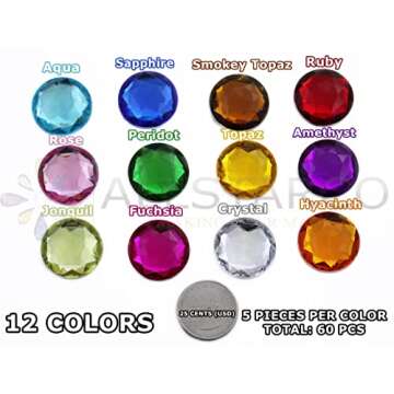 25mm Assorted Colors Flat Back Round Acrylic Rhinestones Plastic Circle Gems for Costume Making Cosp...