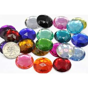 25mm Assorted Colors Flat Back Round Acrylic Rhinestones Plastic Circle Gems for Costume Making Cosplay Jewels Pro Grade Embelishments - 60 Pieces