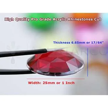 25mm Assorted Colors Flat Back Round Acrylic Rhinestones Plastic Circle Gems for Costume Making Cosplay Jewels Pro Grade Embelishments - 60 Pieces