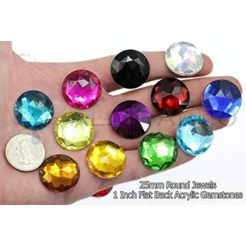 25mm Assorted Colors Flat Back Round Acrylic Rhinestones Plastic Circle Gems for Costume Making Cosplay Jewels Pro Grade Embelishments - 60 Pieces
