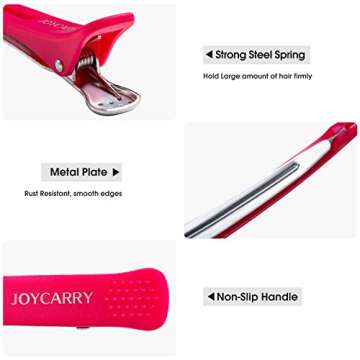 6 Professional Hair Clips for Women Styling Sectioning, Non-Slip Dividing Duckbill Hair Clips with Silicone Band, No Crease Hair Clips - Salon and Home Hair Cutting Styling Accessories (Pink)